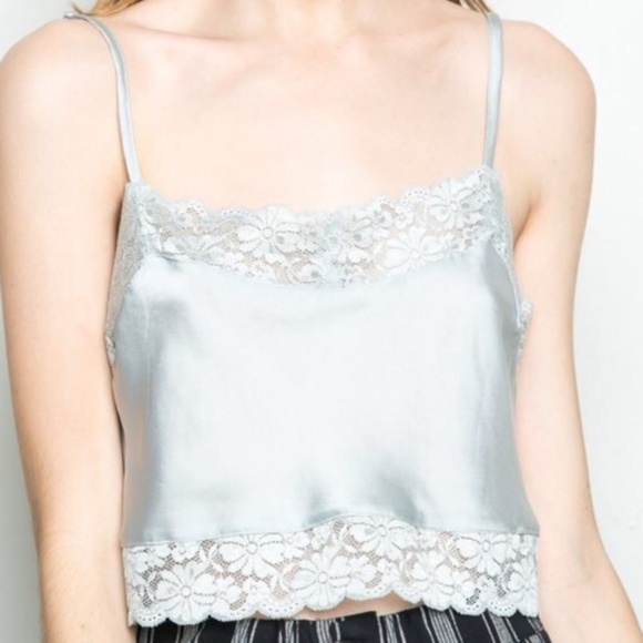 Brandy Melville Tops - Brandy Melville Lace Blue Cropped Silk Tank